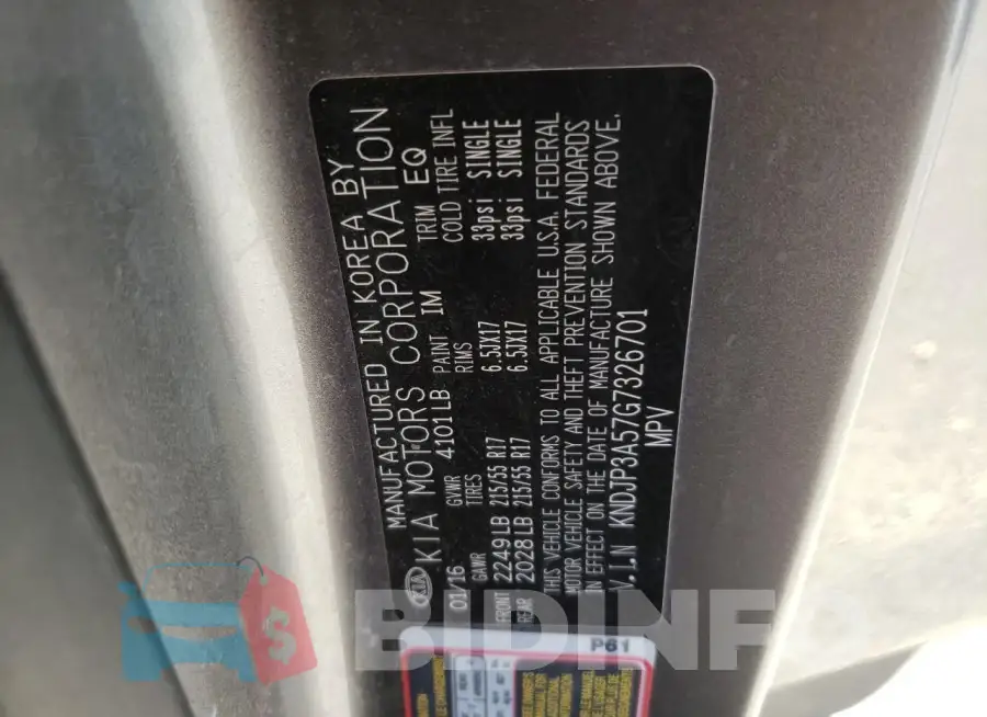 KNDJP3A57G7326701 Photo# 13