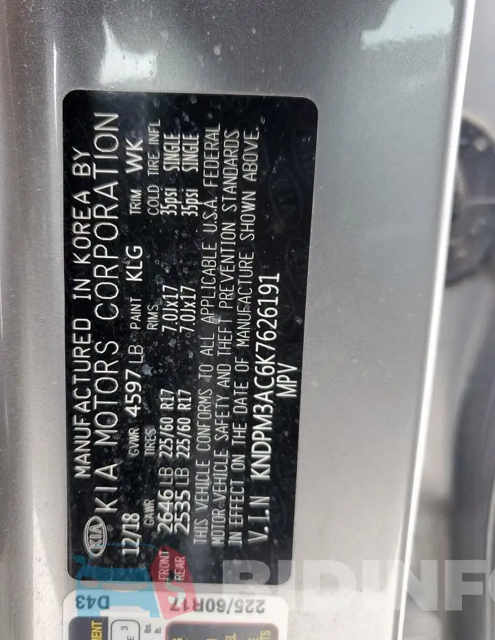 KNDPM3AC6K7626191 Photo# 13