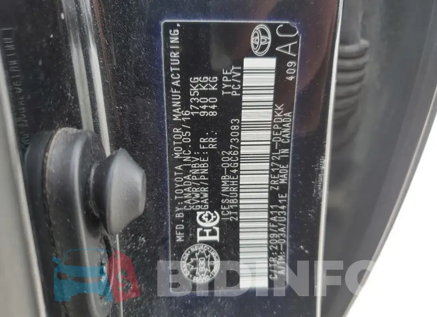 2T1BURHE4GC673083 Photo# 12