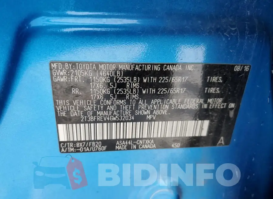 2T3BFREV4GW532034 Photo# 14