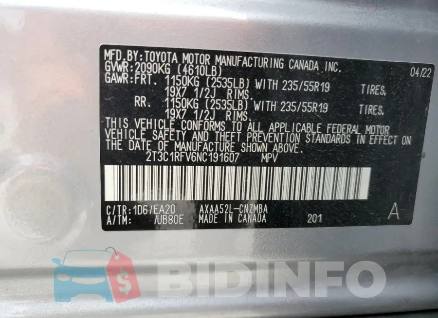 2T3C1RFV6NC191607 Photo# 12