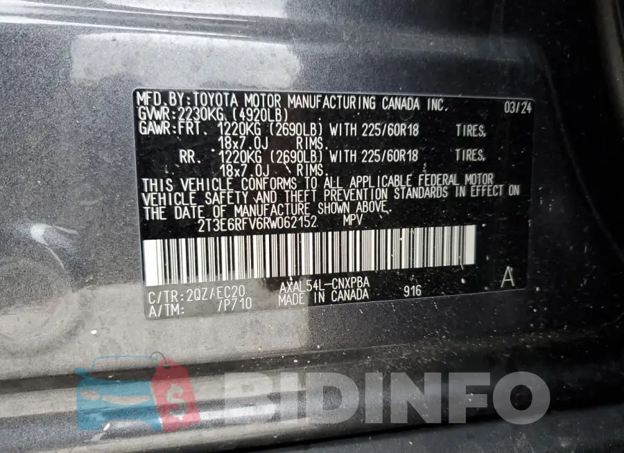 2T3E6RFV6RW062152 Photo# 13