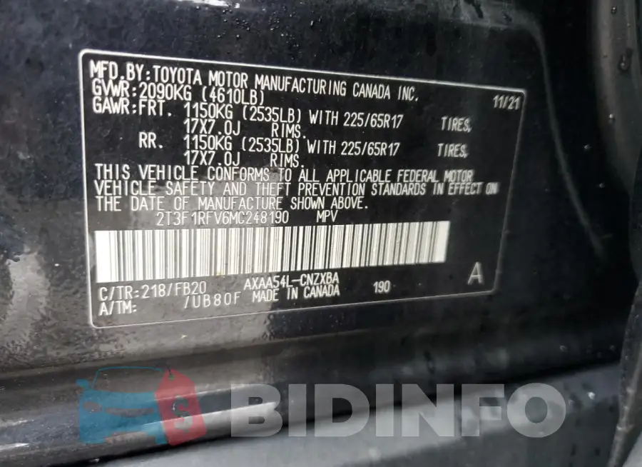 2T3F1RFV6MC248190 Photo# 13