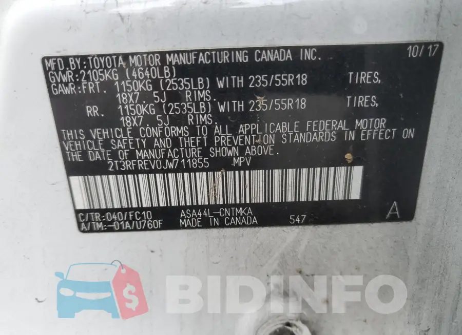 2T3RFREV0JW711855 Photo# 13