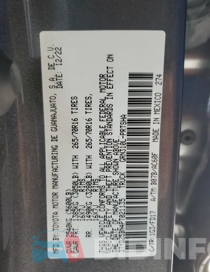 3TYDZ5BN4PT021135 Photo# 12