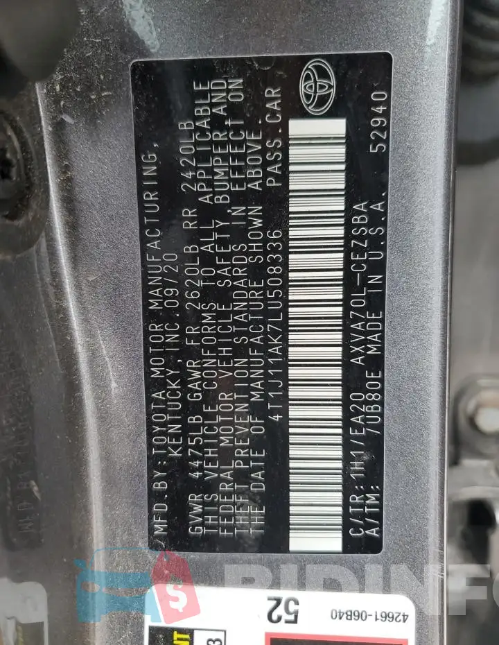 4T1J11AK7LU508336 Photo# 12