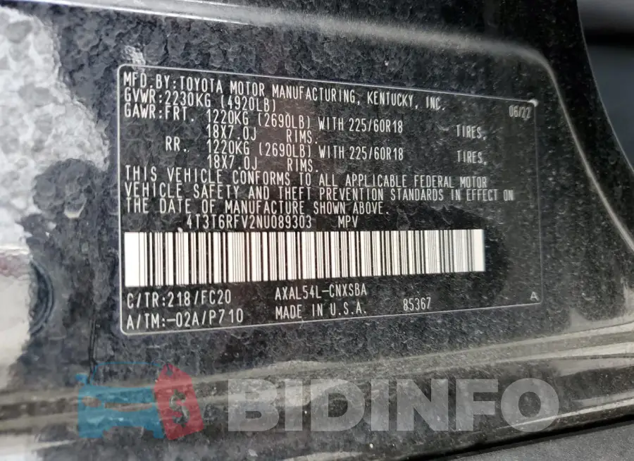 4T3T6RFV2NU089303 Photo# 13