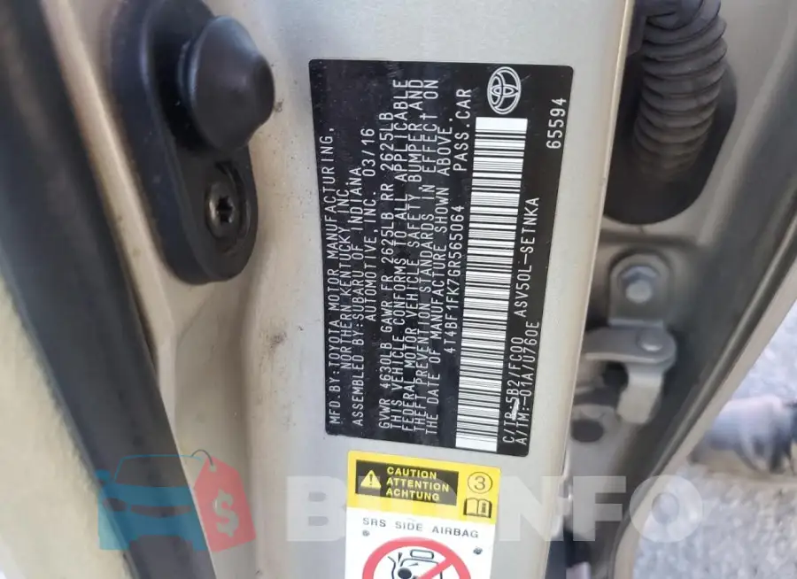 4T4BF1FK7GR565064 Photo# 12