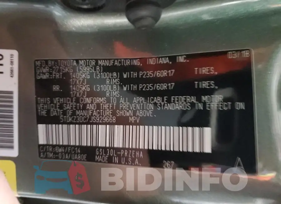 5TDKZ3DC7JS929668 Photo# 13