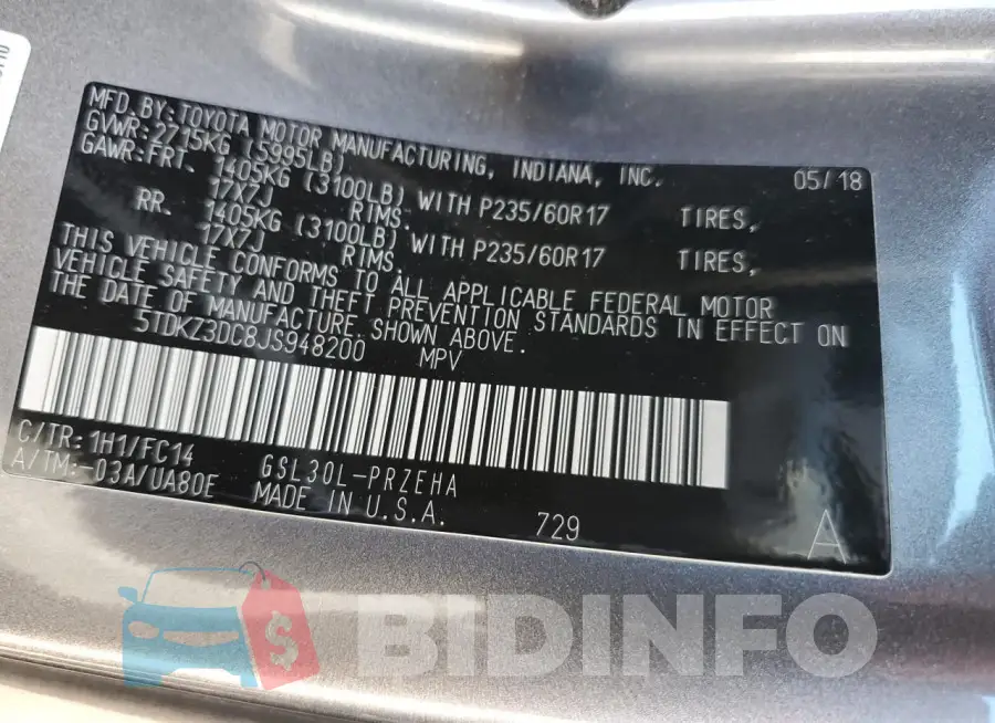 5TDKZ3DC8JS948200 Photo# 13