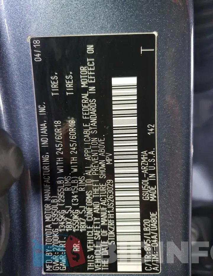 5TDKZRFH1JS263029 Photo# 14