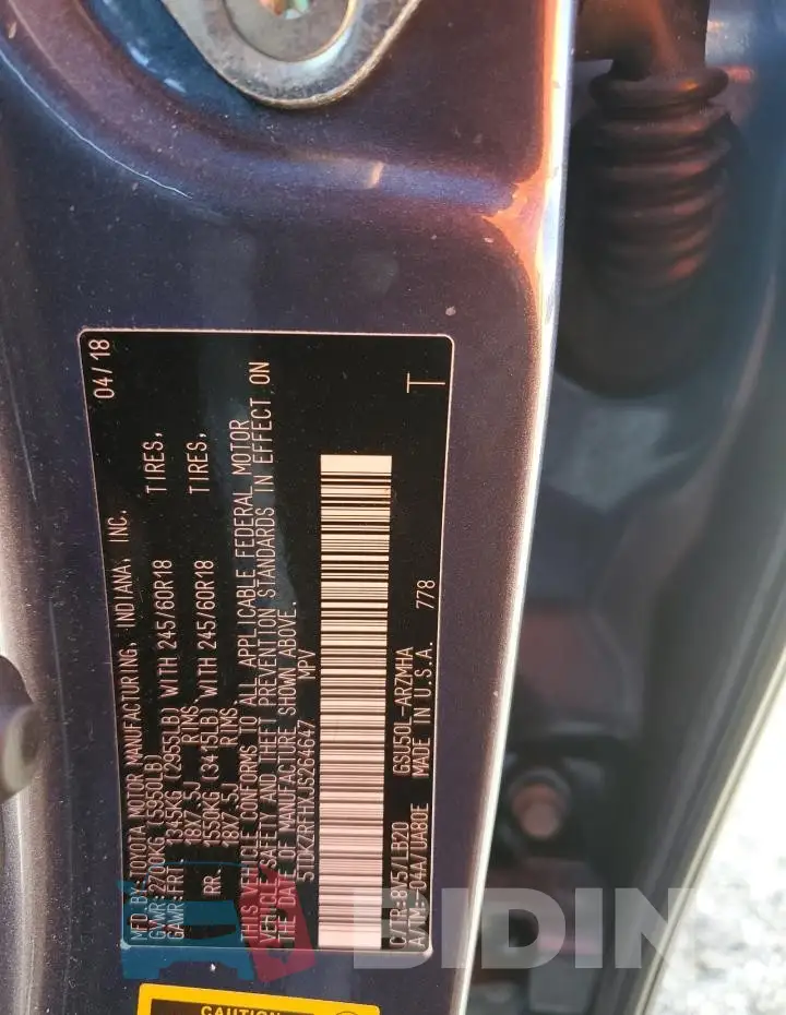 5TDKZRFHXJS264647 Photo# 13