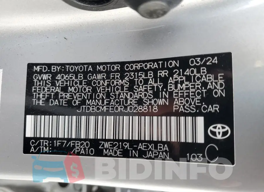 JTDBCMFE0RJ028818 Photo# 12