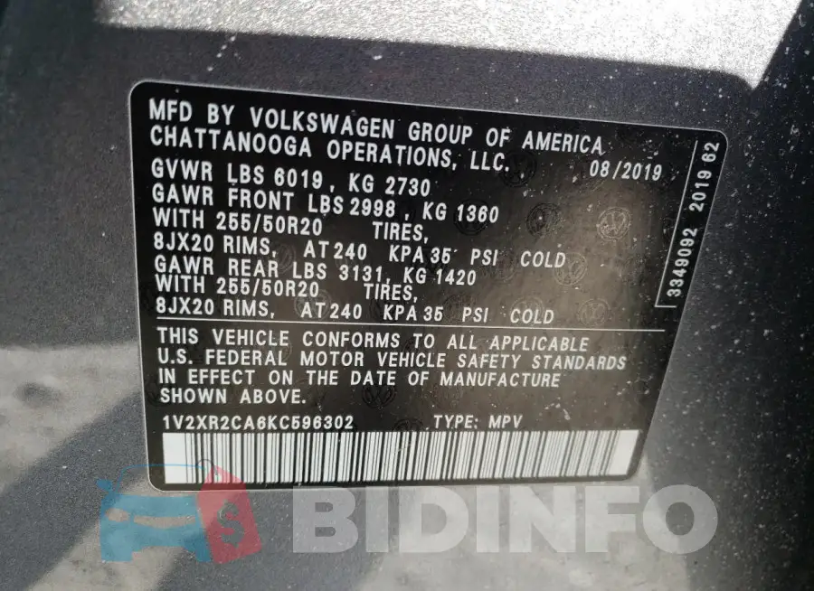 1V2XR2CA6KC596302 Photo# 13