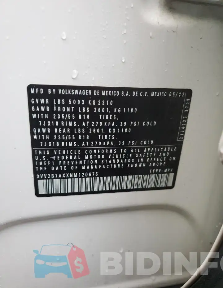 3VV2B7AXXNM120675 Photo# 13