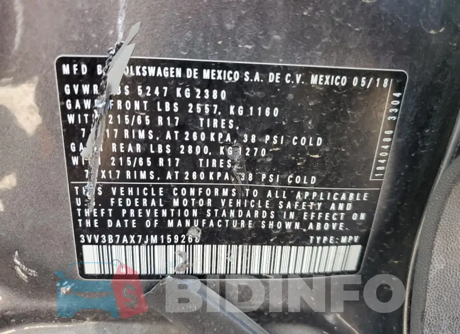 3VV3B7AX7JM159268 Photo# 13