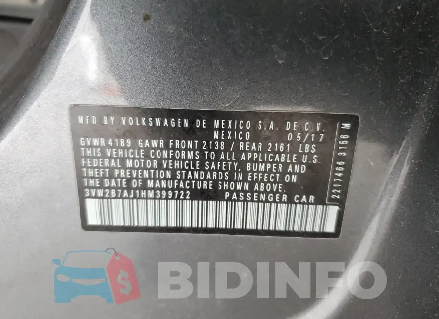3VW2B7AJ1HM399722 Photo# 12