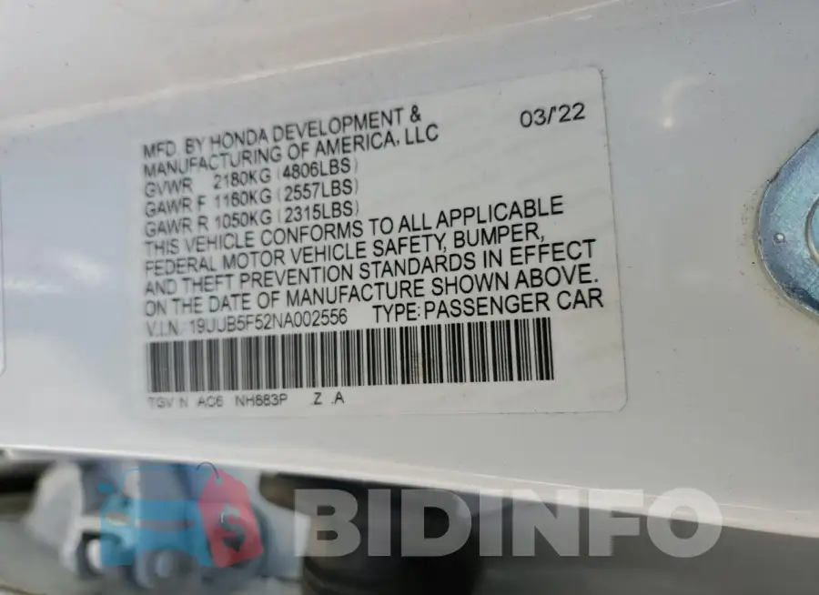 19UUB5F52NA002556 Photo# 13