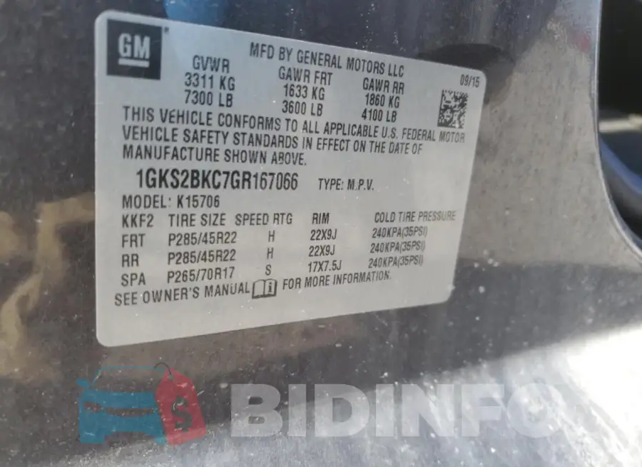 1GKS2BKC7GR167066 Photo# 14