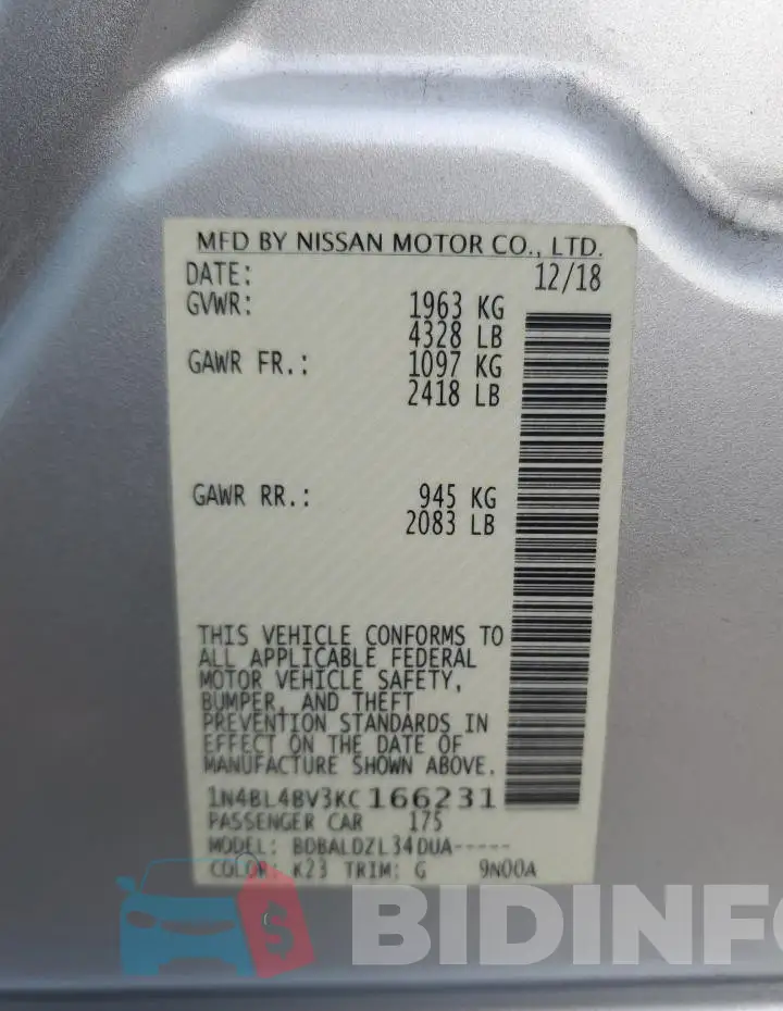 1N4BL4BV3KC166231 Photo# 12