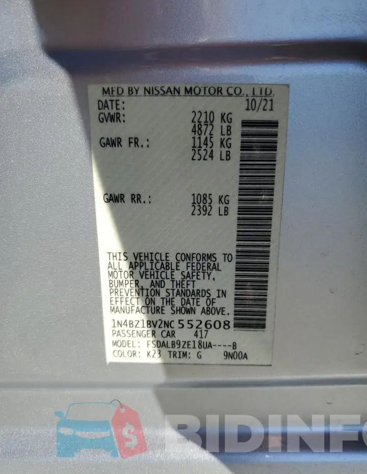 1N4BZ1BV2NC552608 Photo# 12