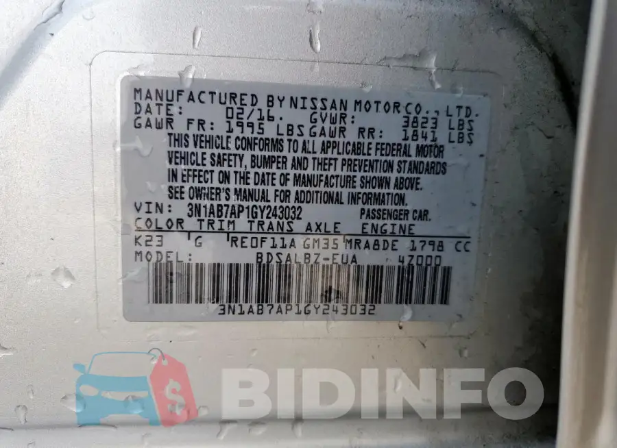 3N1AB7AP1GY243032 Photo# 13
