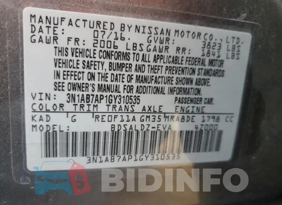 3N1AB7AP1GY310535 Photo# 12