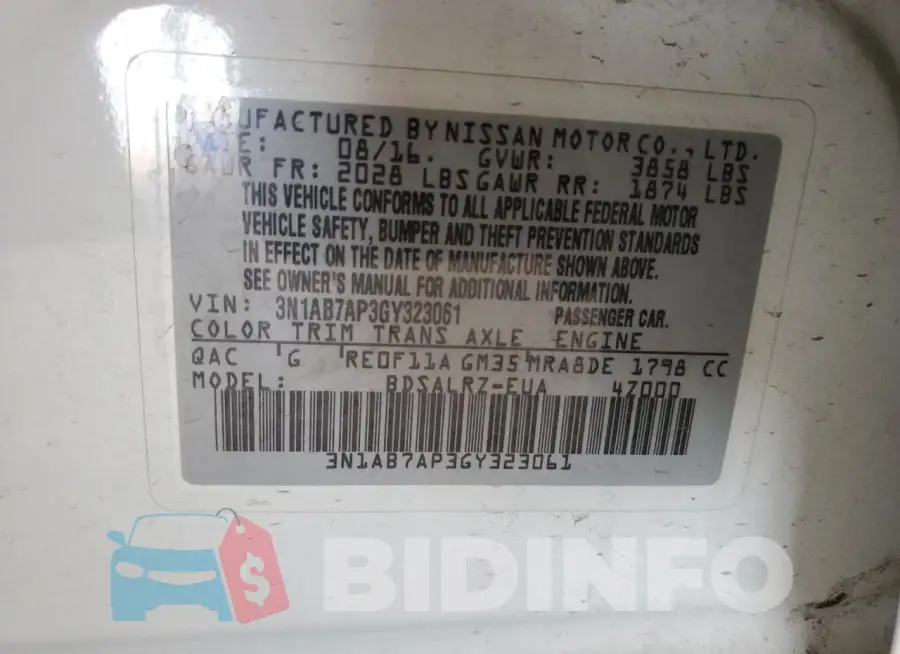 3N1AB7AP3GY323061 Photo# 12