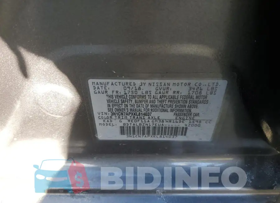 3N1CN7APXKL814037 Photo# 12