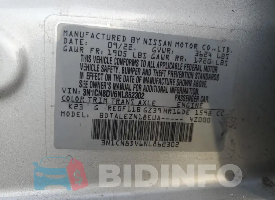 3N1CN8DV6NL862302 Photo# 13