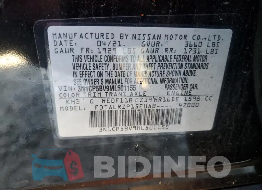 3N1CP5BV9ML501155 Photo# 12