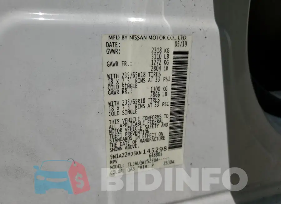 5N1AZ2MJ3KN145298 Photo# 13