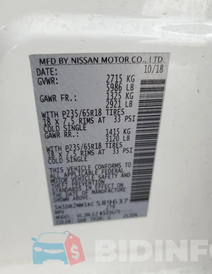 5N1DR2MM1KC589637 Photo# 13