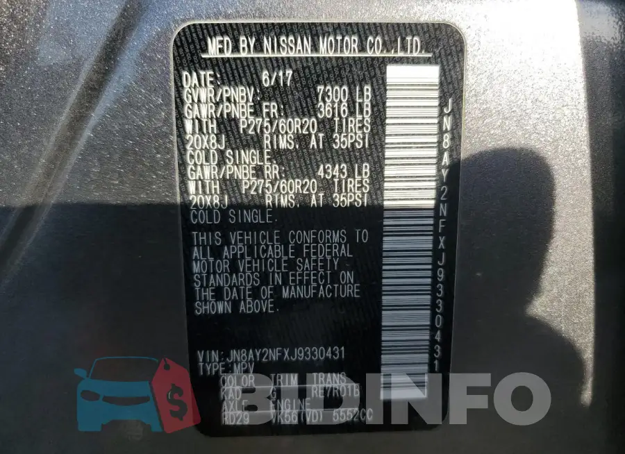 JN8AY2NFXJ9330431 Photo# 14