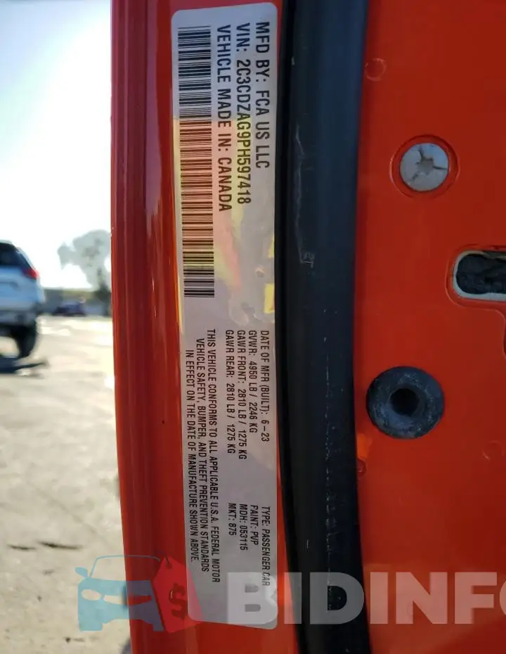 2C3CDZAG9PH597418 Photo# 13