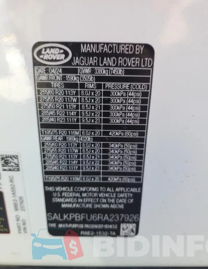SALKPBFU6RA237926 Photo# 13