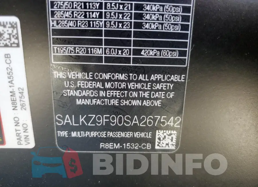 SALKZ9F90SA267542 Photo# 13