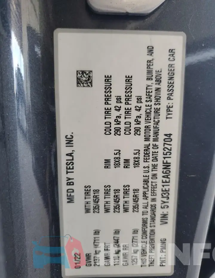 5YJ3E1EA6NF152704 Photo# 13