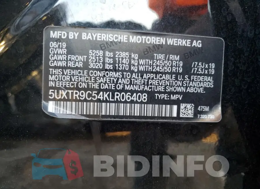 5UXTR9C54KLR06408 Photo# 13