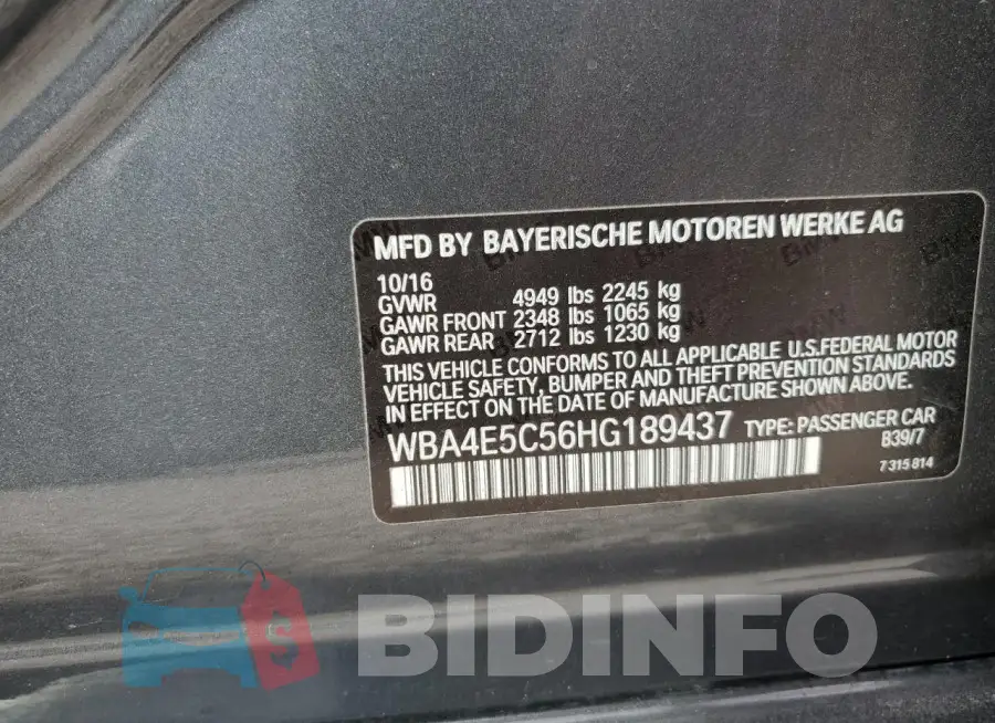 WBA4E5C56HG189437 Photo# 12