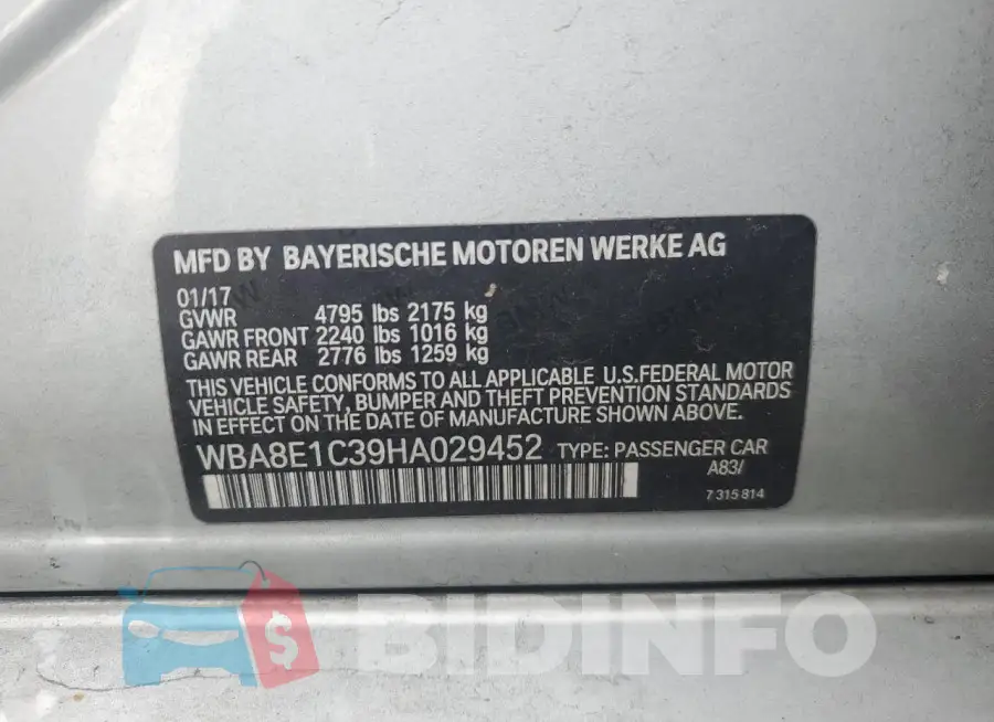 WBA8E1C39HA029452 Photo# 12