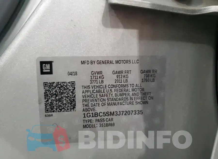 1G1BC5SM3J7207335 Photo# 12