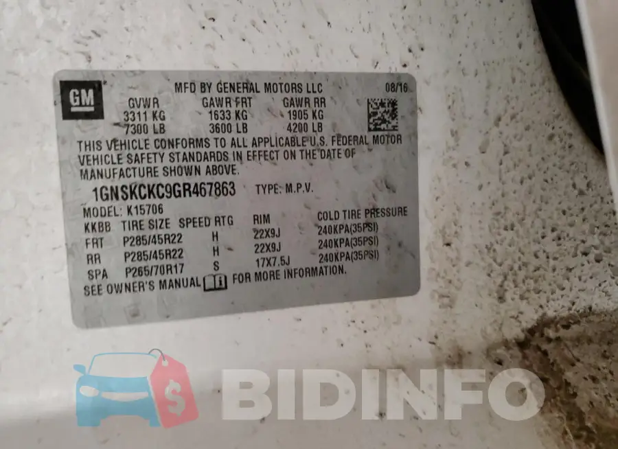 1GNSKCKC9GR467863 Photo# 13