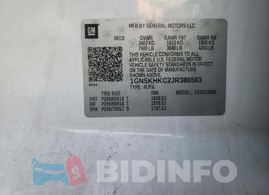 1GNSKHKC2JR386563 Photo# 13