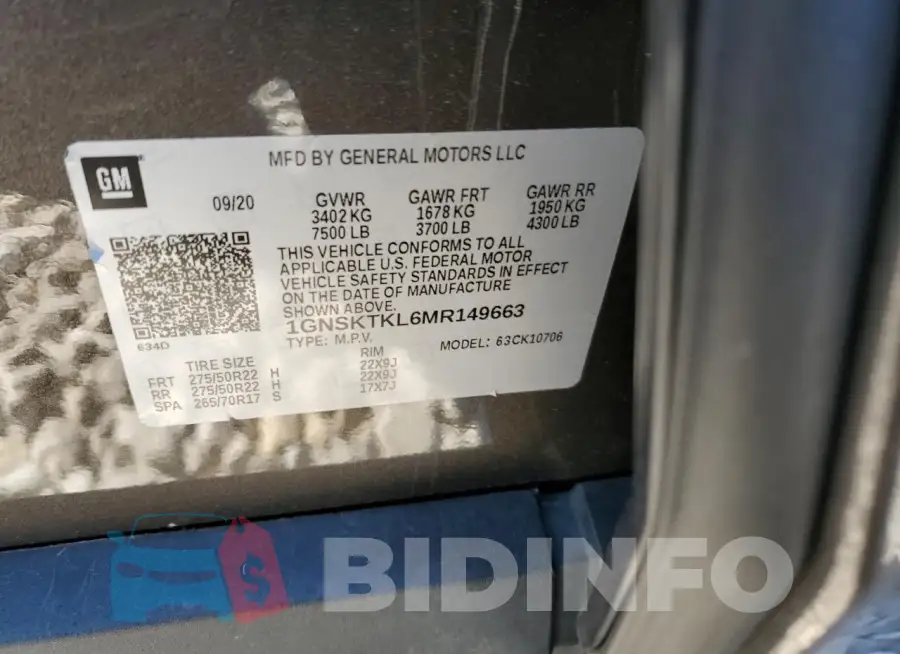 1GNSKTKL6MR149663 Photo# 12