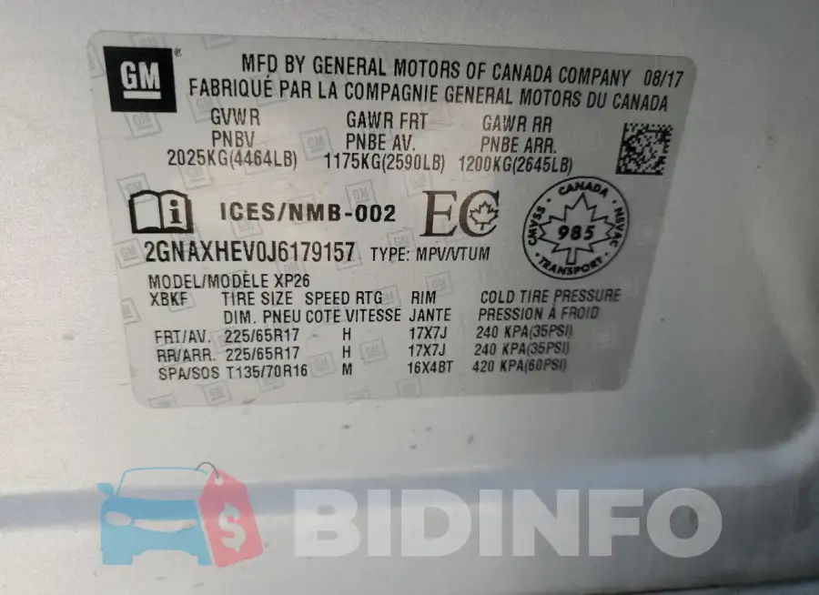 2GNAXHEV0J6179157 Photo# 13