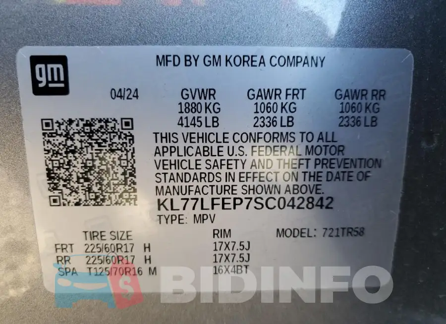 KL77LFEP7SC042842 Photo# 12