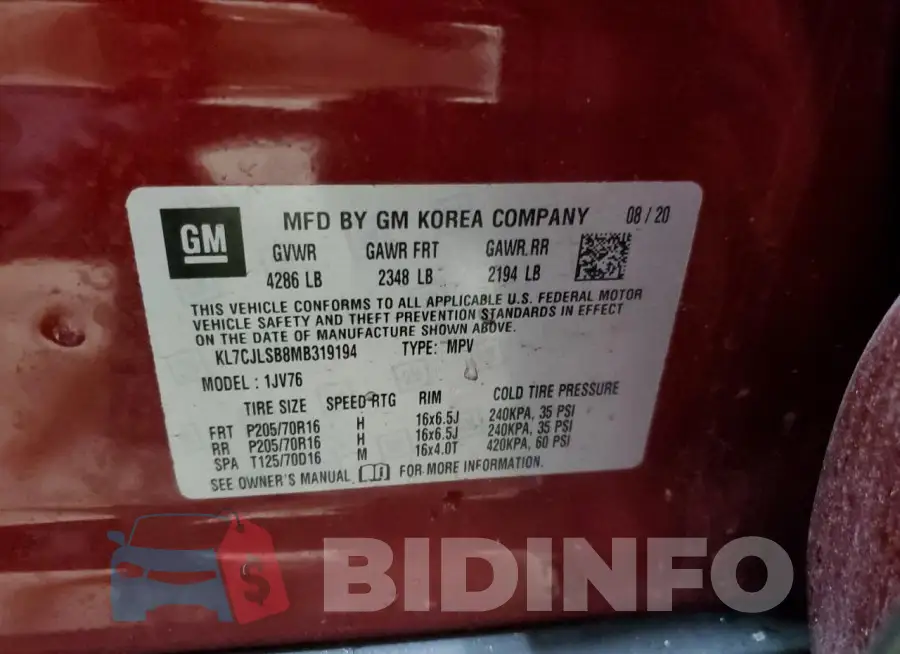 KL7CJLSB8MB319194 Photo# 13