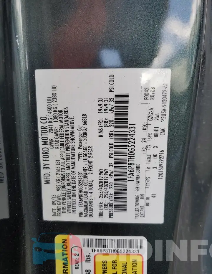 1FA6P8TH0G5224331 Photo# 12