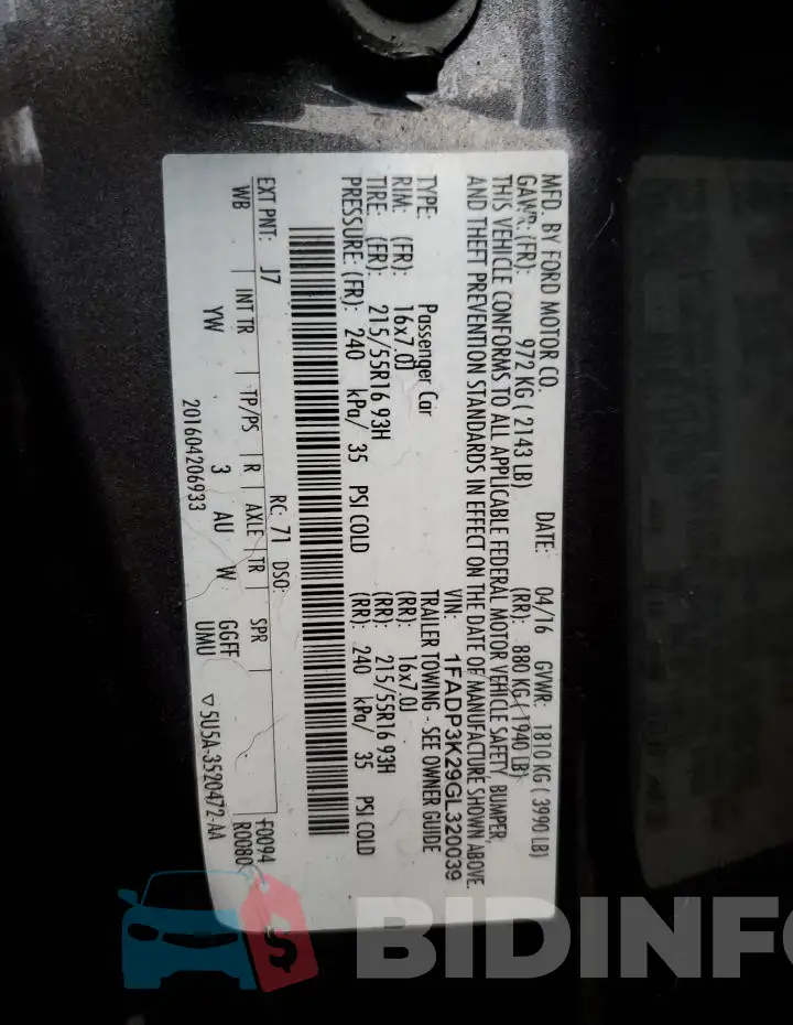 1FADP3K29GL320039 Photo# 12